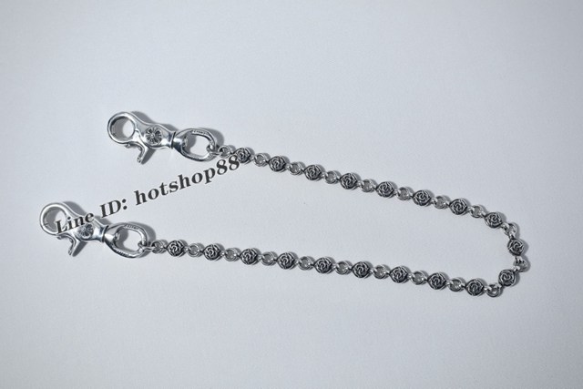 Chrome Hearts專櫃純手工做舊純銀飾品 克羅心925純銀雙狗扣花蕾圓珠褲包鏈 gj1160